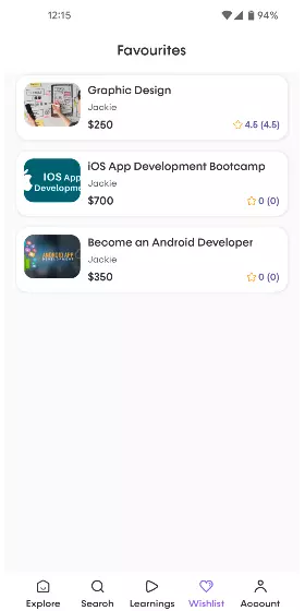Saved courses and personal wishlist