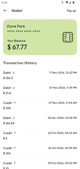 In-app wallet top-up and payment methods