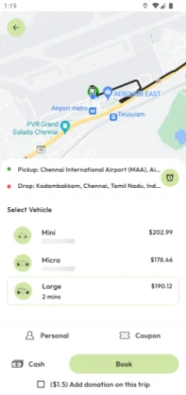 Fare quote breakdown screen